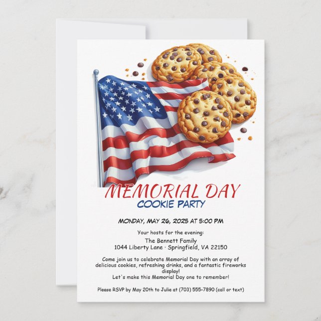 Memorial Day Cookie Party Invitation  (Front)