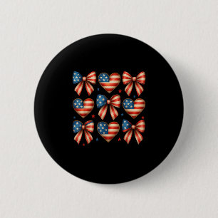 Memorial Day Cute Usa Flag Bow Coquette Women Girl 6 Cm Round Badge