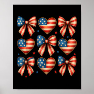 Memorial Day Cute Usa Flag Bow Coquette Women Girl Poster