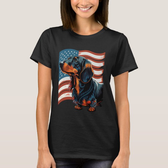 Memorial Day Dachshund USA American Flag 4th of Ju T-Shirt (Front)
