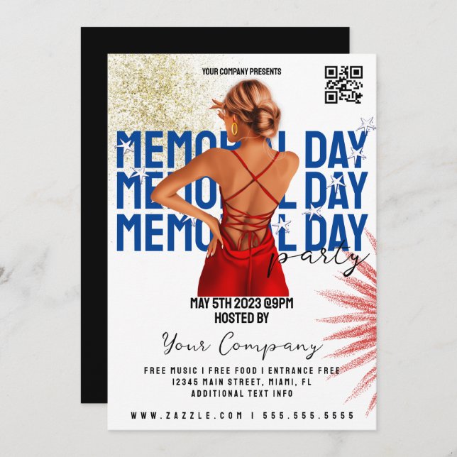 Memorial Day Event Patriotic Party Club Flyers    Invitation (Front/Back)