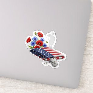 Memorial Day Flag Poppy Soldier Tribute Sticker