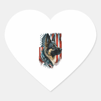 Memorial Day German Shepherd American Flag USA Heart Sticker