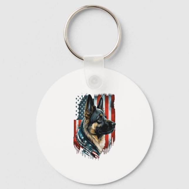 Memorial Day German Shepherd American Flag USA Key Ring (Front)