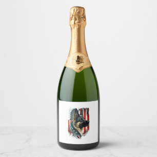 Memorial Day German Shepherd American Flag USA Sparkling Wine Label