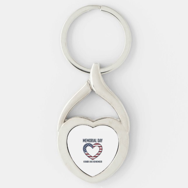 Memorial Day Heart Honour and Remember Shirt Desig Key Ring (Front)