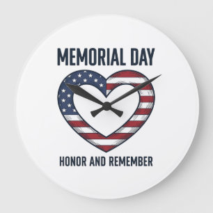 Memorial Day Heart Honour and Remember Shirt Desig Large Clock