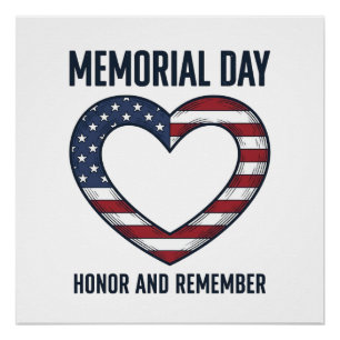 Memorial Day Heart Honour and Remember Shirt Desig Poster