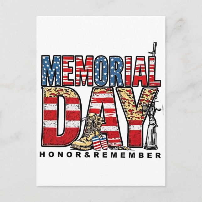 Memorial Day Honour & Remember US Flag Announcement Postcard (Front)