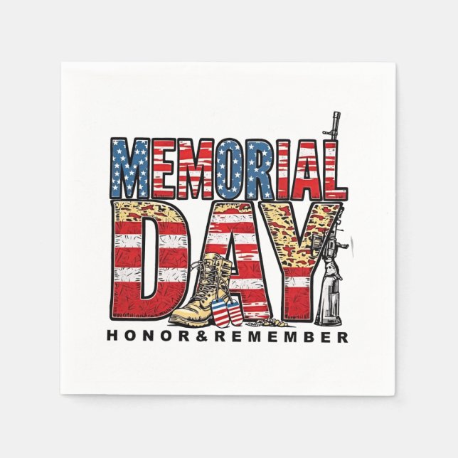 Memorial Day Honour & Remember US Flag Napkin (Front)
