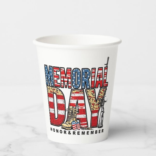 Memorial Day Honour & Remember US Flag Paper Cups (Front)