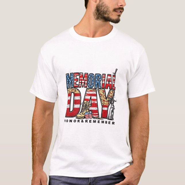 Memorial Day Honour & Remember US Flag T-Shirt (Front)