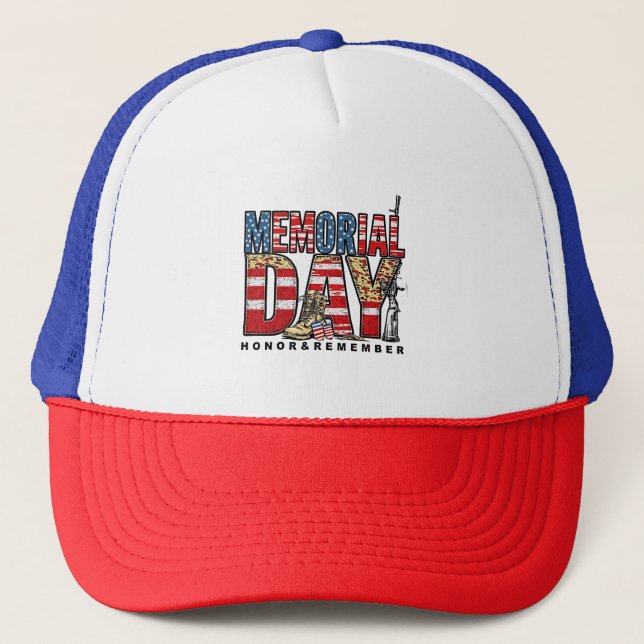 Memorial Day Honour & Remember US Flag Trucker Hat (Front)