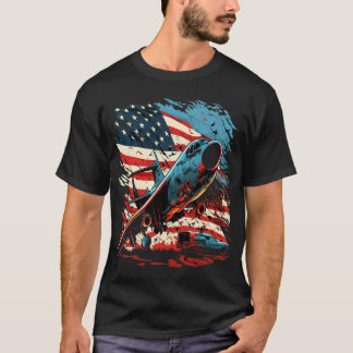 Memorial Day Military Aircraft USA American Flag 4 T-Shirt