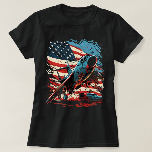 Memorial Day Military Aircraft USA American Flag 4 T-Shirt (Design Front)