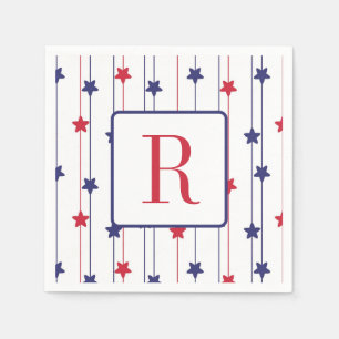 Memorial Day Monogram Party Red White and Blue Napkin