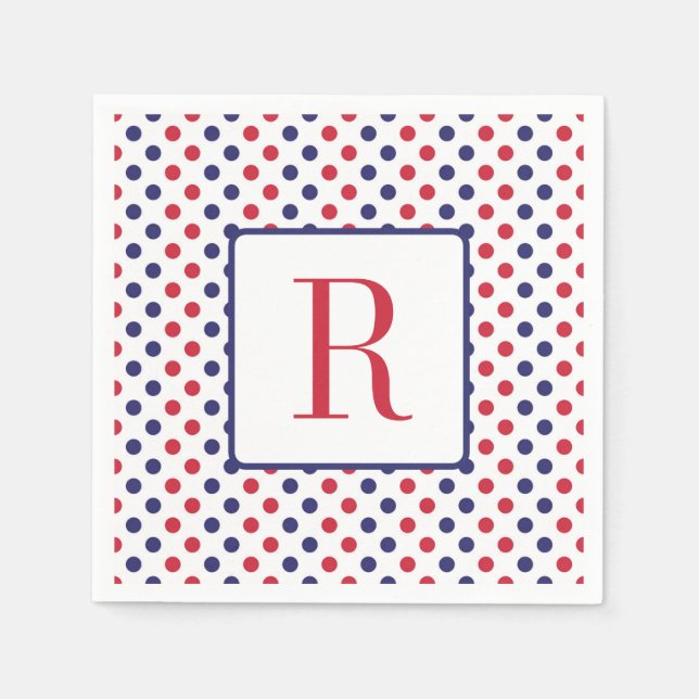 Memorial Day Monogram Party Red White and Blue Napkin (Front)