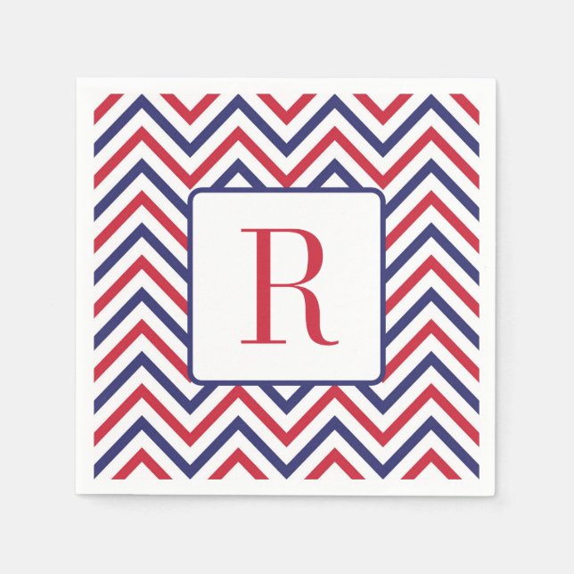 Memorial Day Party Monogram Red White and Blue Napkin (Front)