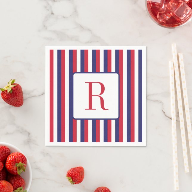Memorial Day Party Monogram Red White and Blue Napkin (Insitu)