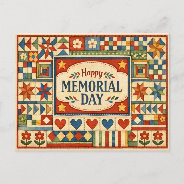 Memorial Day Patchwork Quilt  Holiday Postcard (Front)