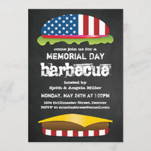 Memorial Day Patriotic BBQ Burger Invitation