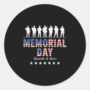 Memorial Day Patriotic Usa Flag Soldiers Remember Classic Round Sticker