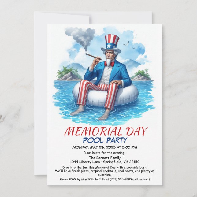 Memorial Day Pool Party | Summer Bash Invitation (Front)