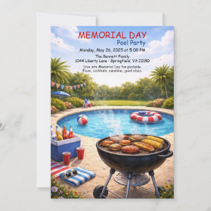 Memorial Day Pool Party   Summer Bash Invitation
