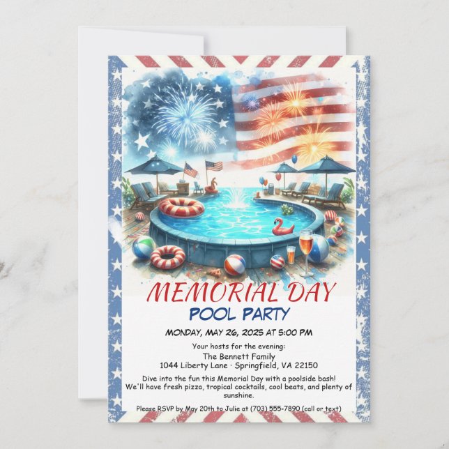 Memorial Day Pool Party | Summer Bash Invitation (Front)
