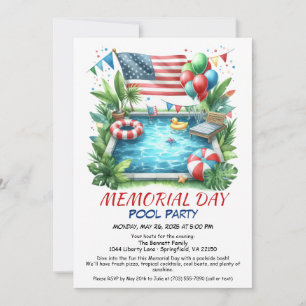 Memorial Day Pool Party   Summer Bash Invitation