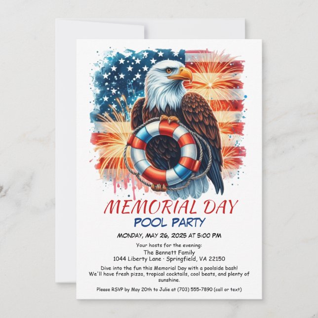 Memorial Day Pool Party | Summer Bash Invitation (Front)
