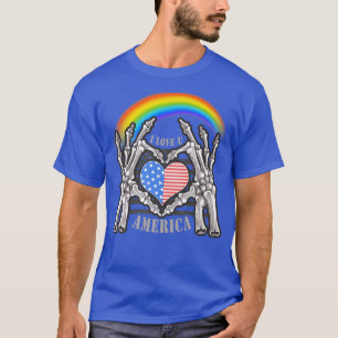 Memorial Day Rainbow American Flag LGBTQ Skeleton  T-Shirt