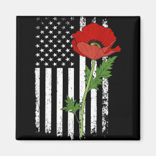 Memorial Day Red Poppy American Flag Veteran Milit Magnet