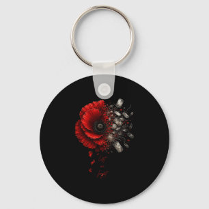 Memorial day red poppy flower veteran remembrance key ring