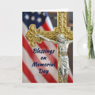 Memorial Day Religious Patriotic Cross and Flag Card