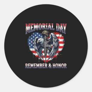 Memorial day remember and honour patriotic eagle classic round sticker