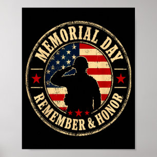 Memorial day remember and honour soldier salute  poster