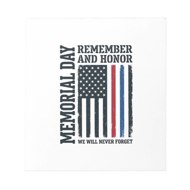 Memorial Day Remember And Honour Tribute Vector De Notepad (Front)