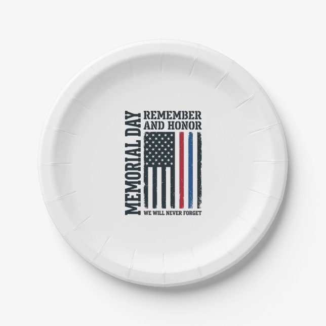 Memorial Day Remember And Honour Tribute Vector De Paper Plate (Front)