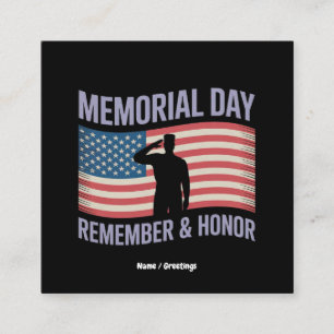 Memorial Day Remember & Honor Patriotic USA Flag  Square Business Card
