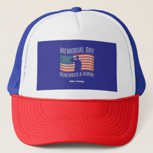Memorial Day Remember & Honour Patriotic USA Flag Trucker Hat