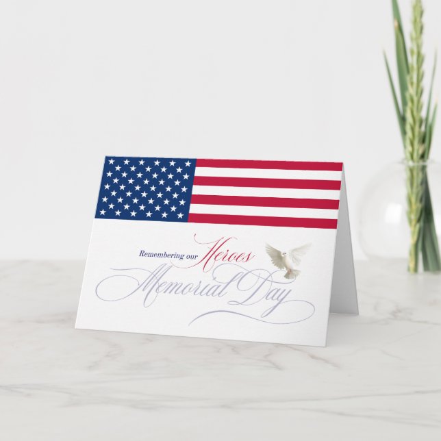 Memorial Day Remembering Heroes Flag and Dove Card (Front)