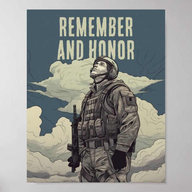 Memorial Day Soldier Clouds Remember and Honor Poster (Front)