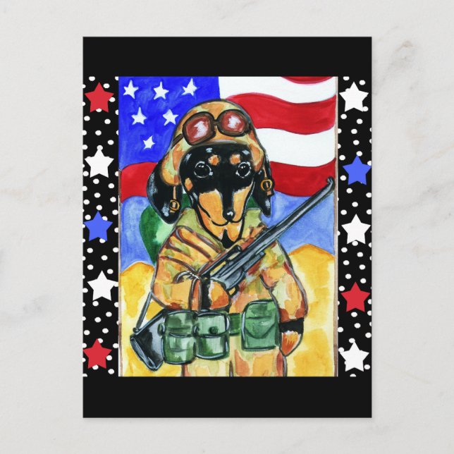 Memorial Day Soldier Dachshund Postcard (Front)