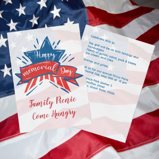 Memorial Day Star Flag Family Picnic Invitation