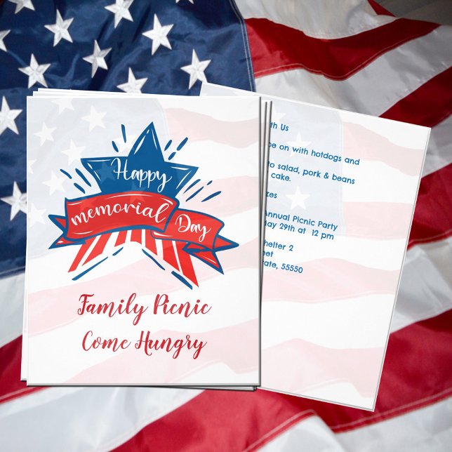 Memorial Day Star Flag Family Picnic Invitation Flyer (Creator Uploaded)