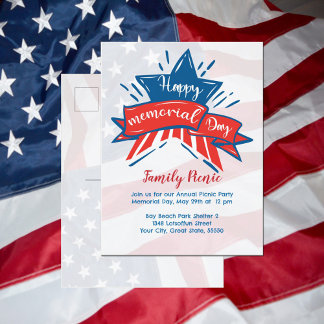 Memorial Day Star Flag Family Picnic Postcard