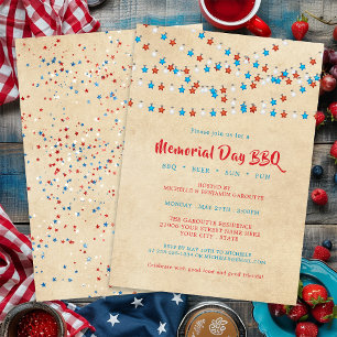Memorial Day Stars String Lights BBQ Invitation