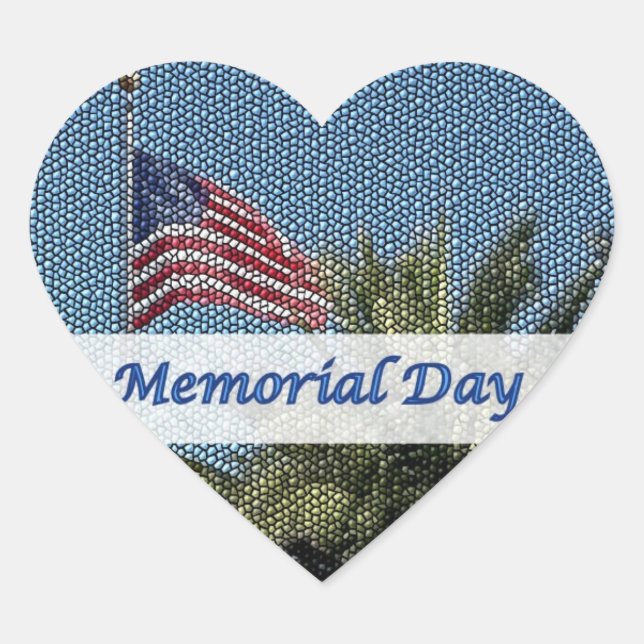 Memorial Day USA Flag Palm Tree Heart Sticker (Front)
