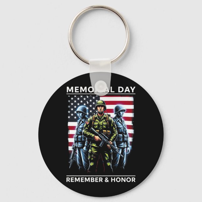 Memorial Day USA Flag Remember Honour Premium Key Ring (Front)